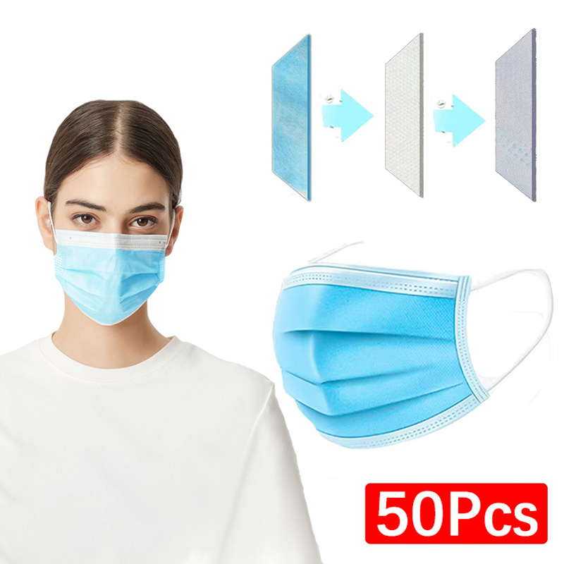 50Pcs 3-layer Mask Face Masks  - Disposable Mask Blue 리뷰 및 가격
